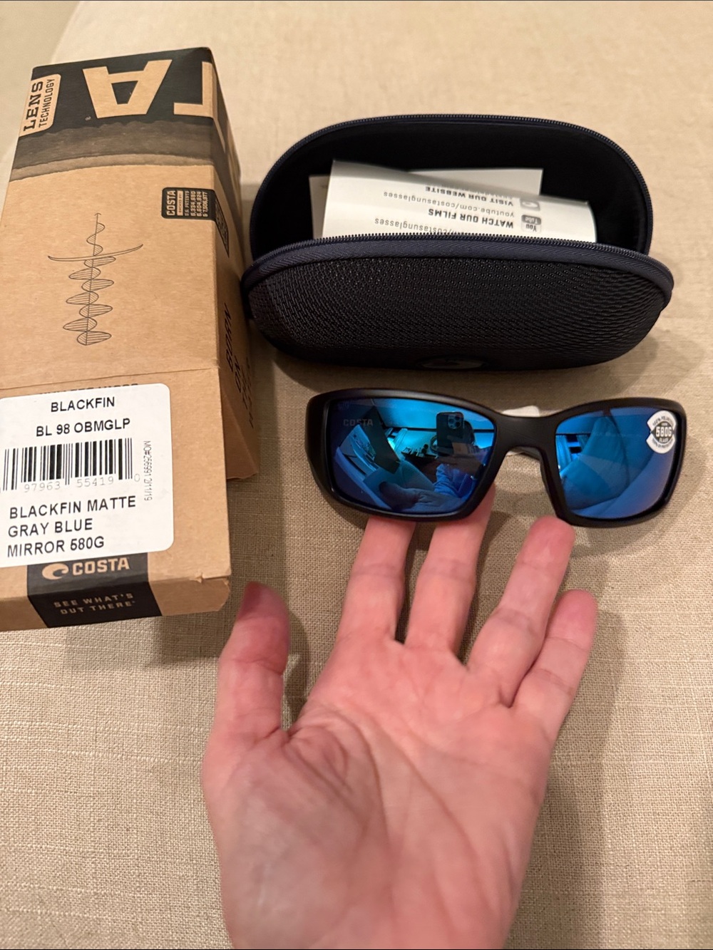 Costa Blackfin Matte Gray Frame with Blue Mirrored Lenses